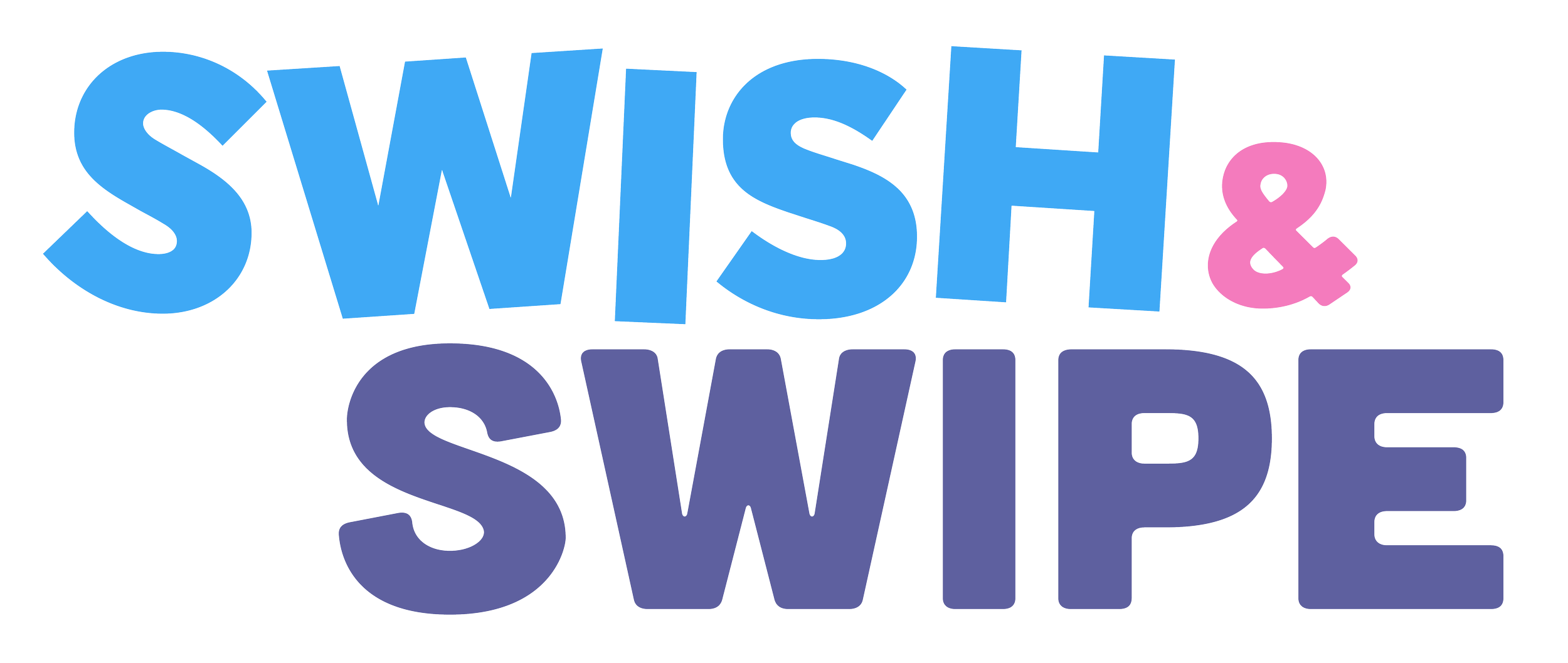 Colorful text reading 'SWSH & SWIRL' in a playful font, with 'SWSH' in light blue, '&' in pink, and 'SWIRL' in dark purple.