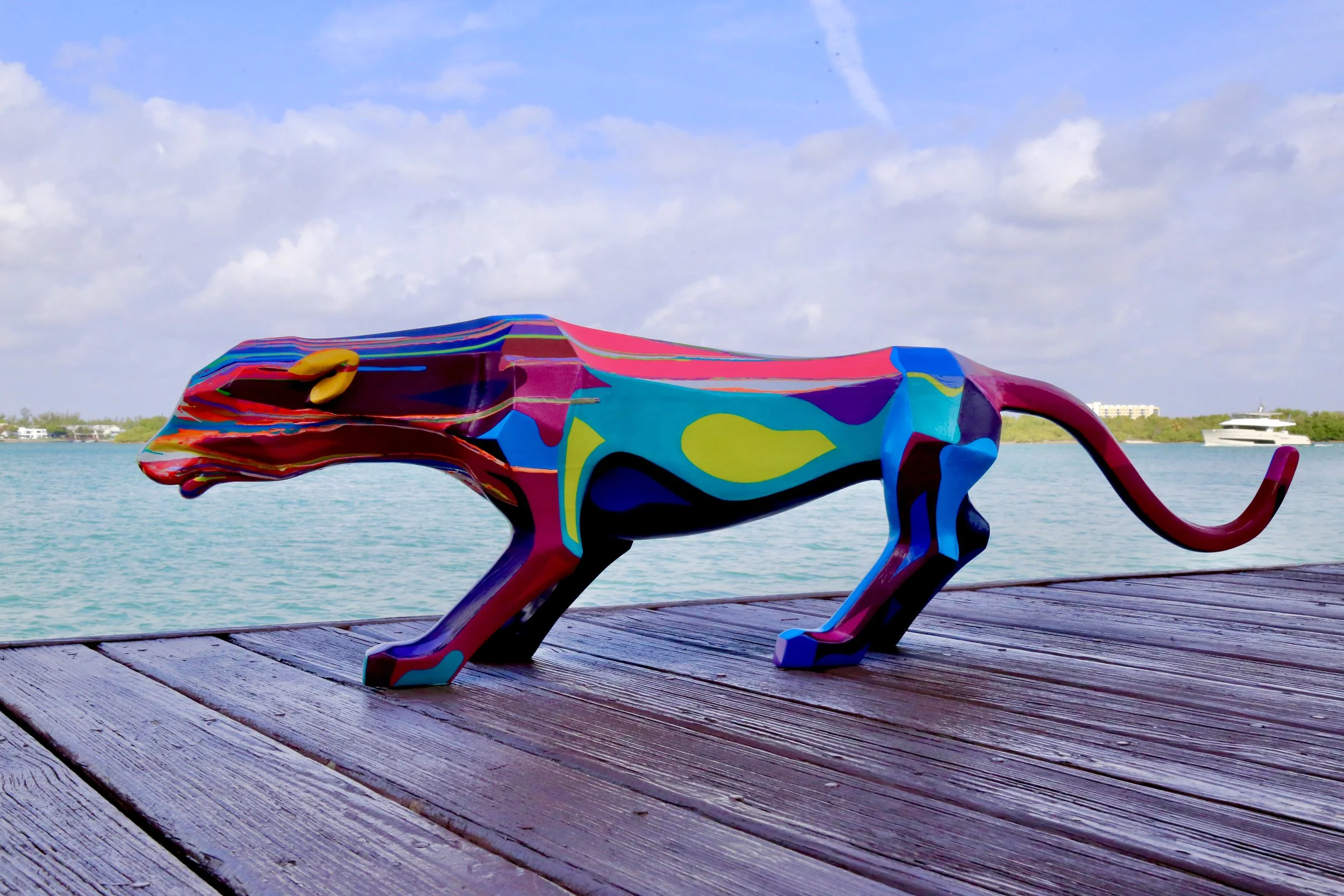 Hand painted Panther sculpture 
