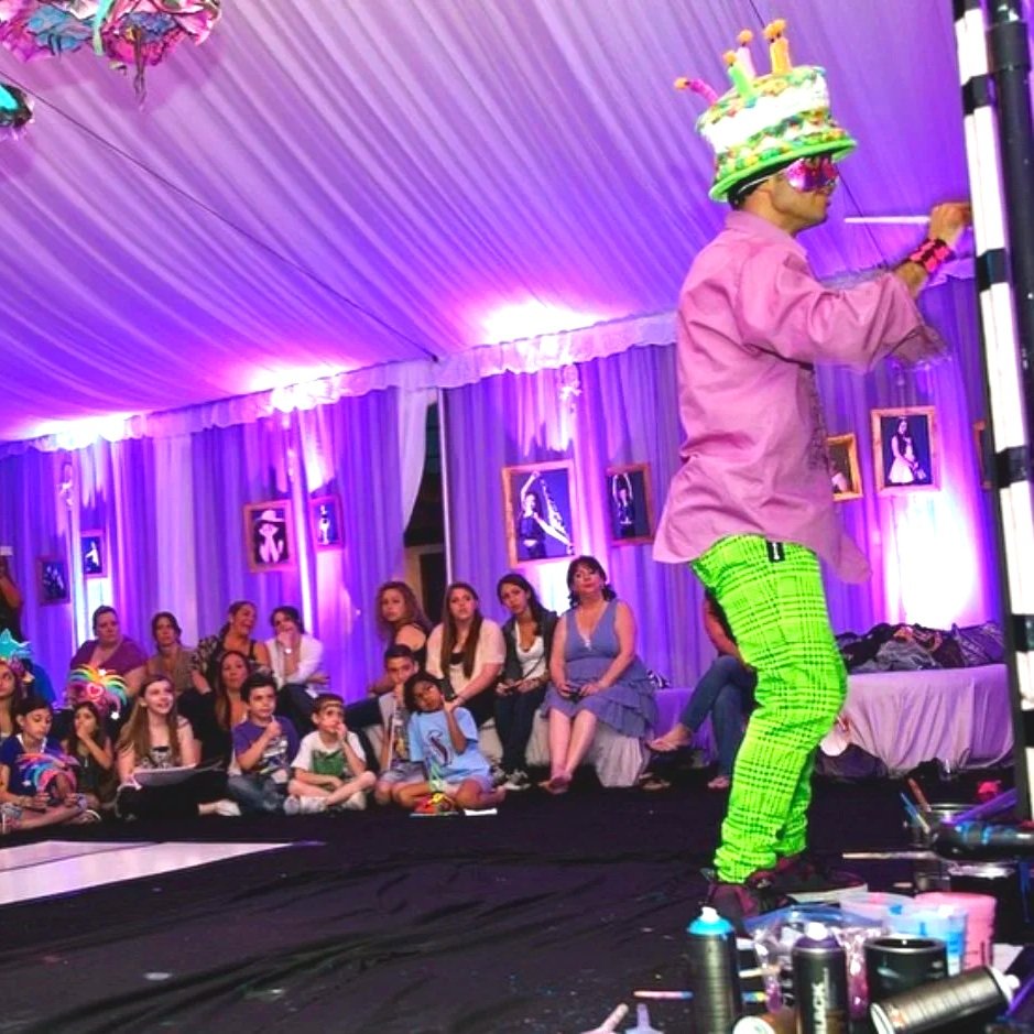 Lady Gaga paint show at a Birthday party