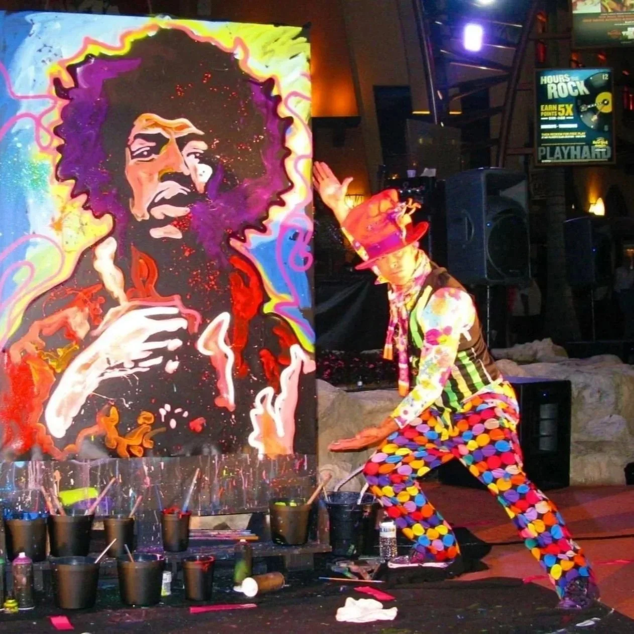 Jimi Hendrix portrait opening the Jimi Hendrix tribute tour at the Hard Rock 