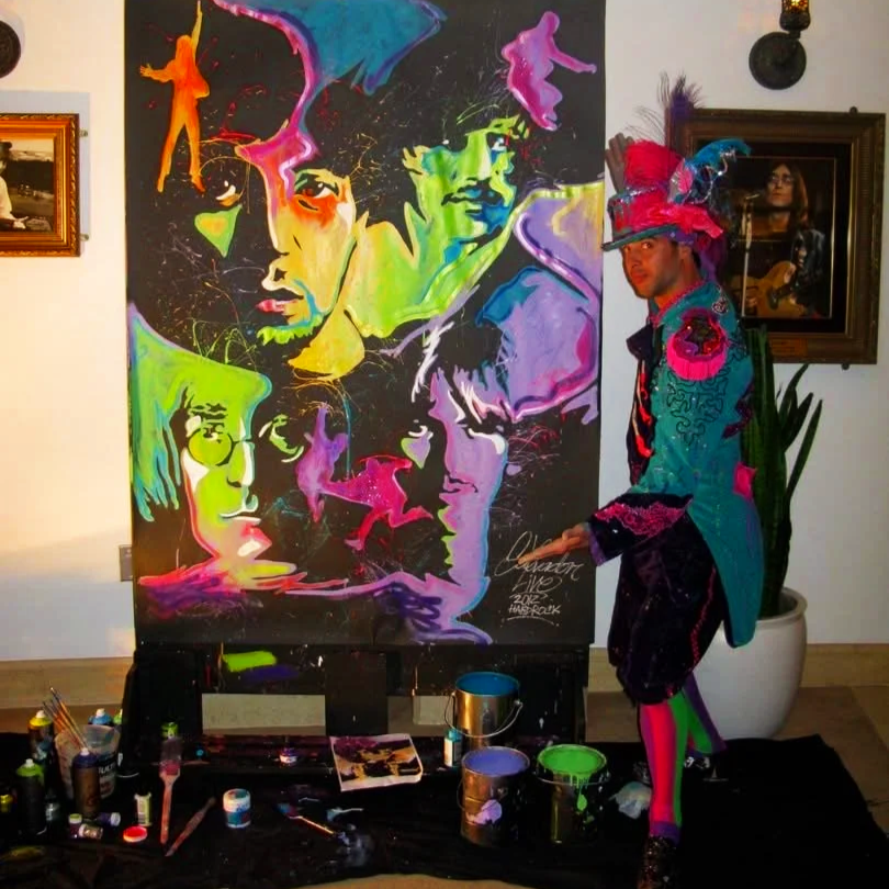 Salvador Live! paints The Beatles in the Lennon break room at the Hard Rock Live 
