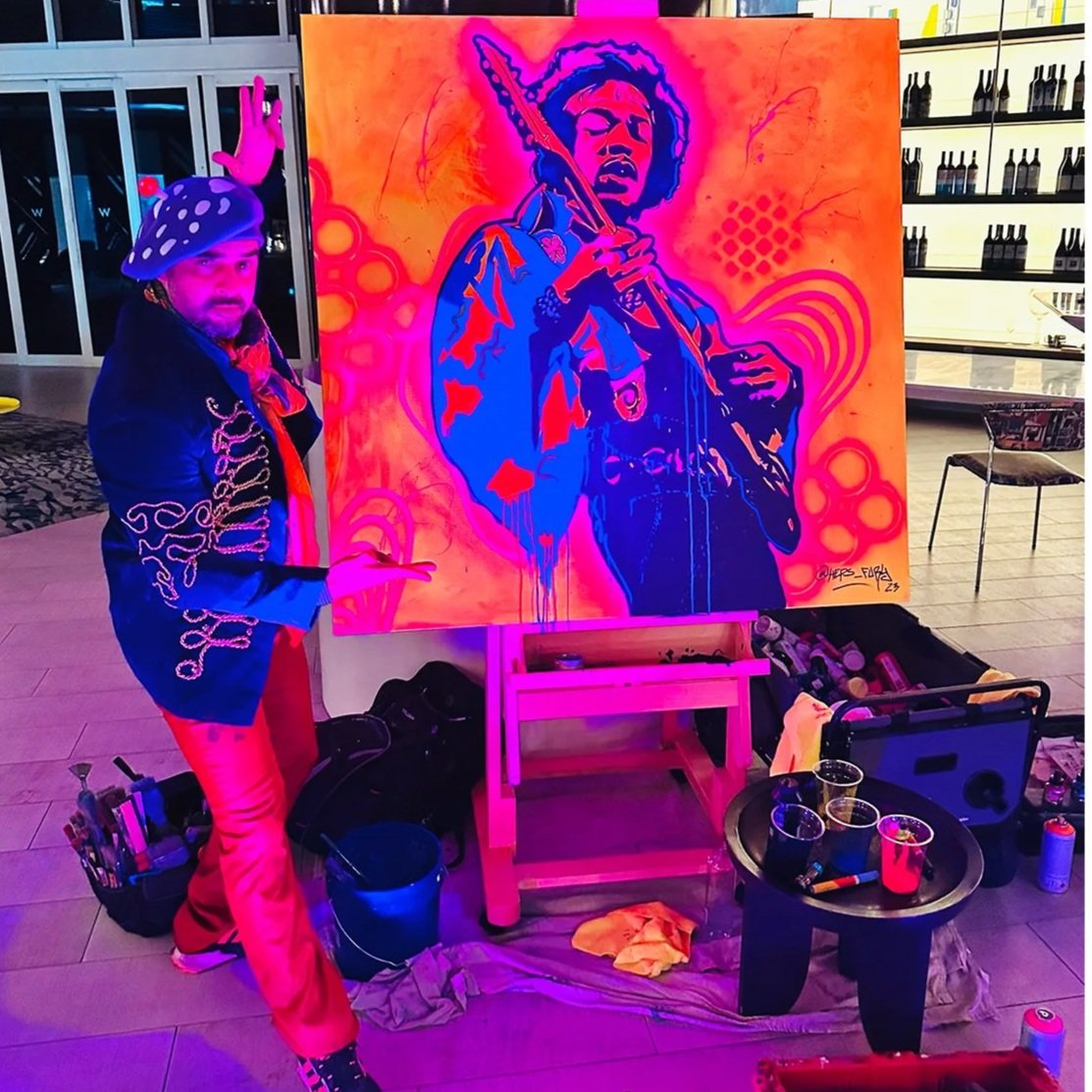 Atmosphere painting of Hendrix during Art Basel event 
