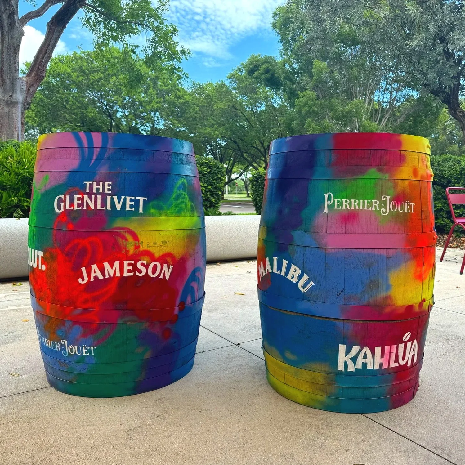 Decorated Barrels with liquor brands
