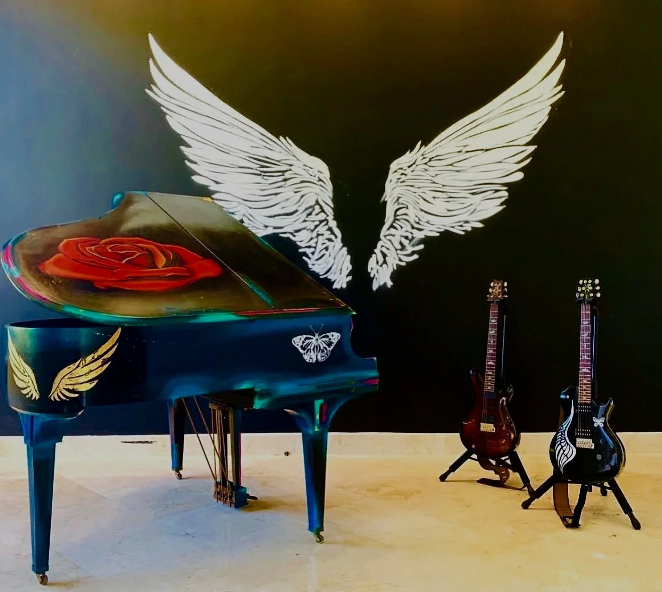 Custom painted piano guitar and wall accent 