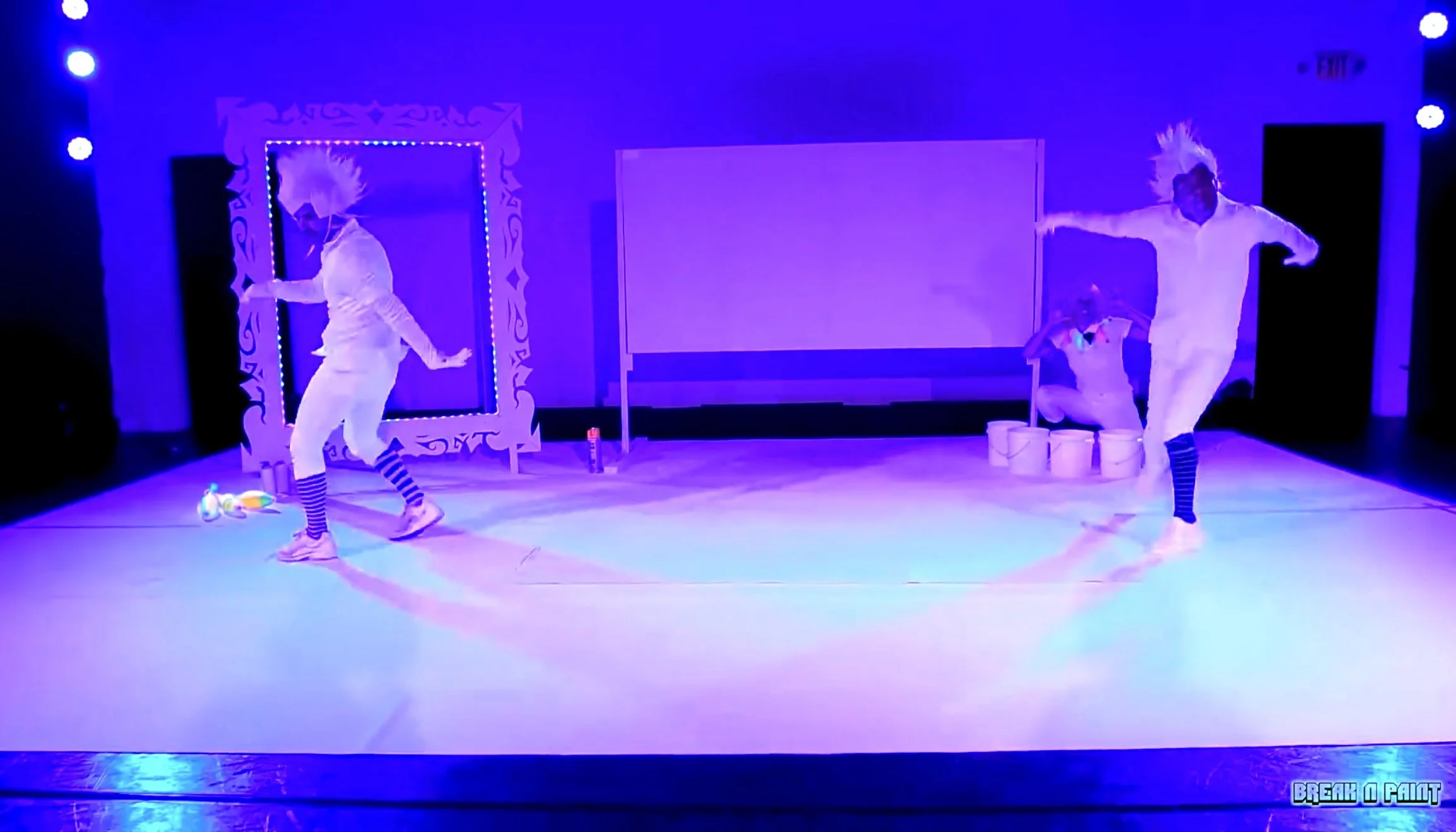 Breakdancing in paint, the set starts white 