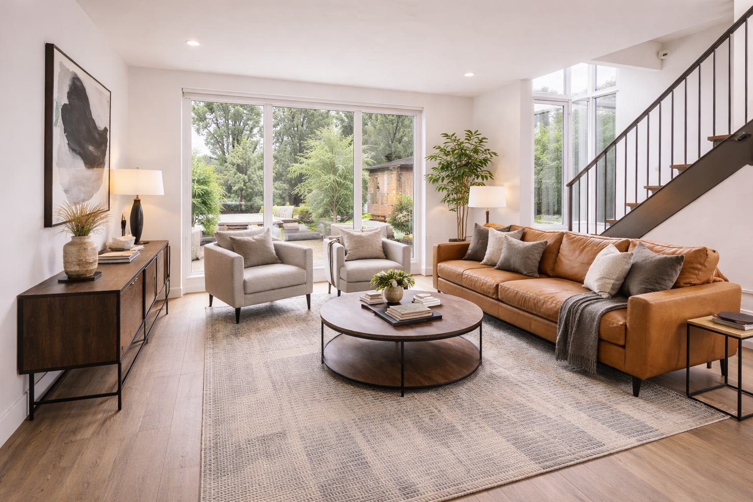 Staged townhouse living room prepared for sale in Metro Vancouver