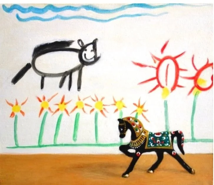 toy horse, polimero sintetico su tela, 35x30, 2023.jfif