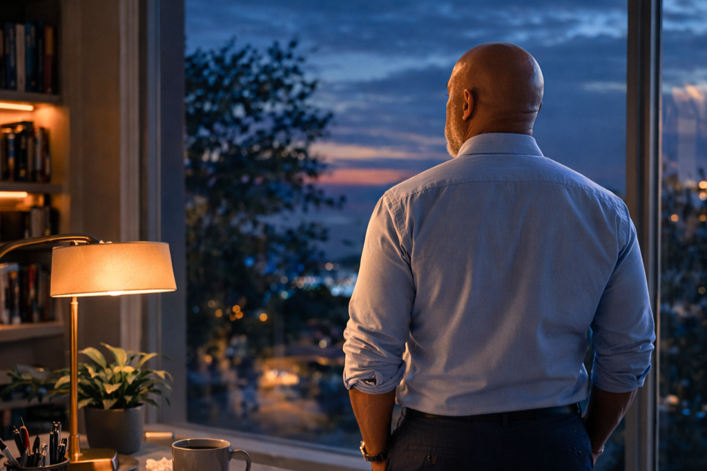 Reginald Saxton, author of the Deepening Truth, Love & Legacy workbooks for women and men looking out over city