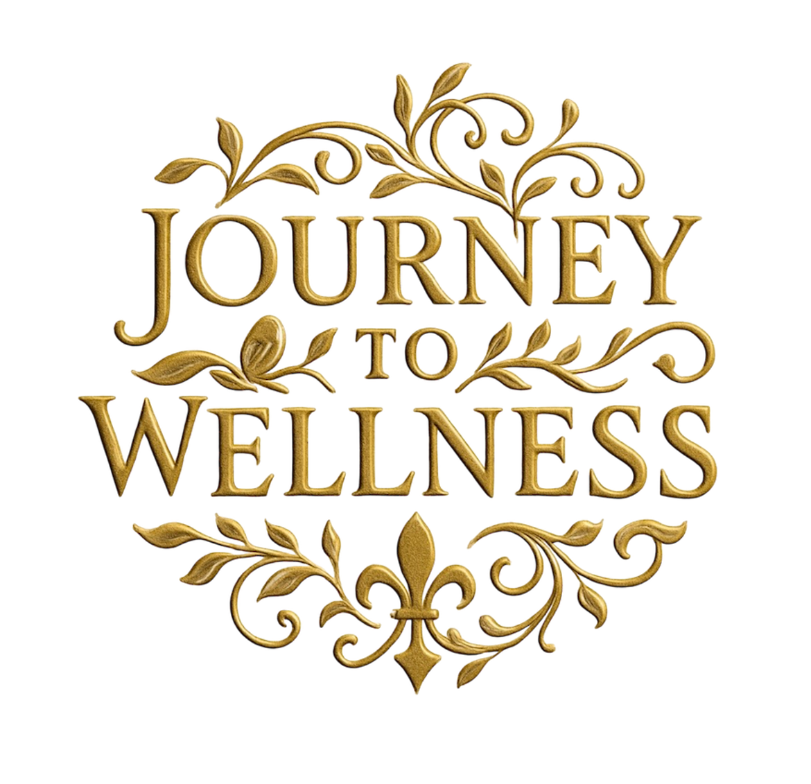 Decorative gold text reads "Journey to Wellness" with ornate floral and scroll elements surrounding the text.