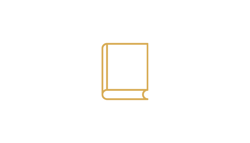 Minimalist gold outline of a closed book on a black background.