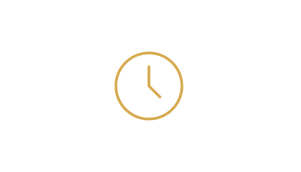 An illustrated clock with a black face and gold outline showing 3 o'clock.