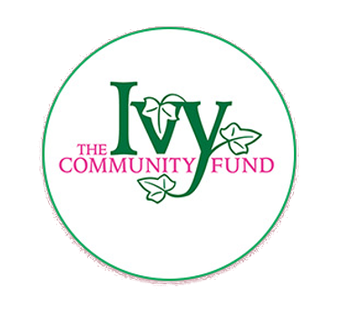 Logo for the Ivy Community Fund with green text 'Ivy' and pink text 'The Community Fund', featuring leaf graphics.