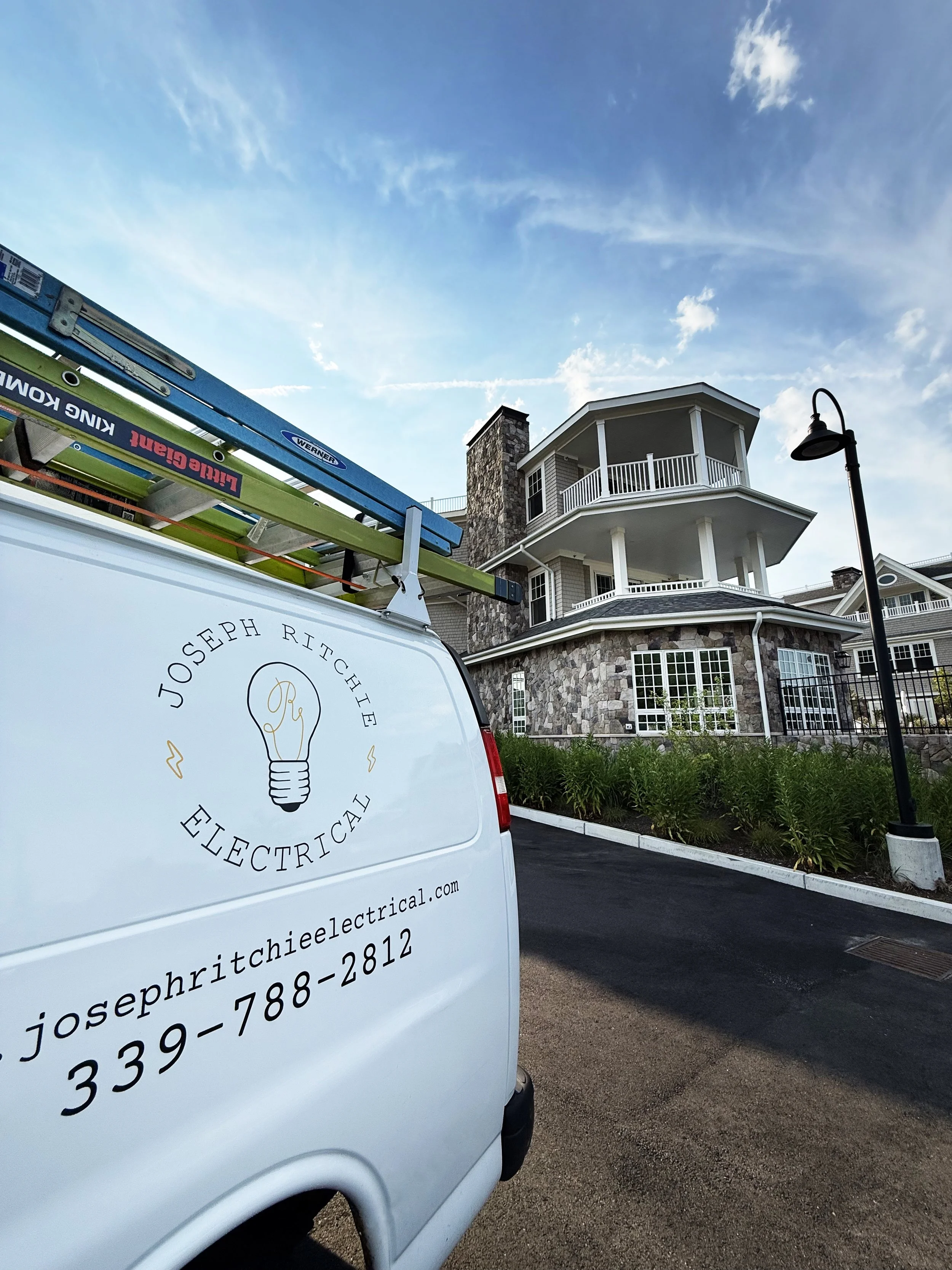 South Shore commercial electrician performing wiring for condo building in Cohasset, MA.