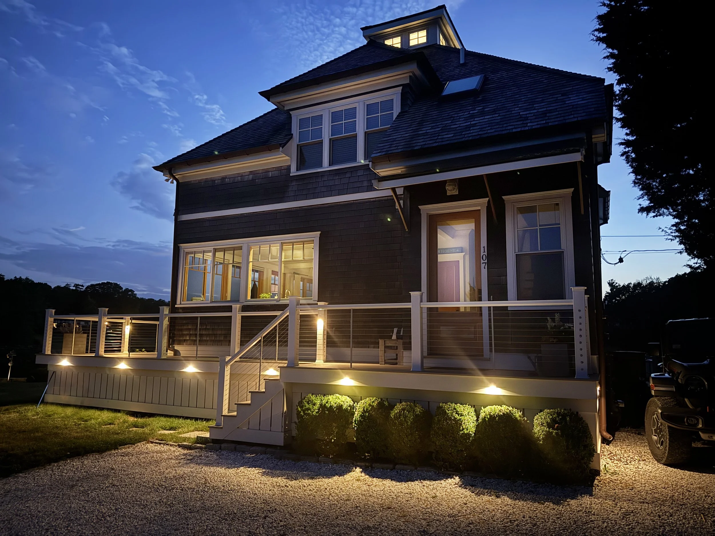 Exterior lighting installation in South Shore home in Cohasset MA by licensed electrician