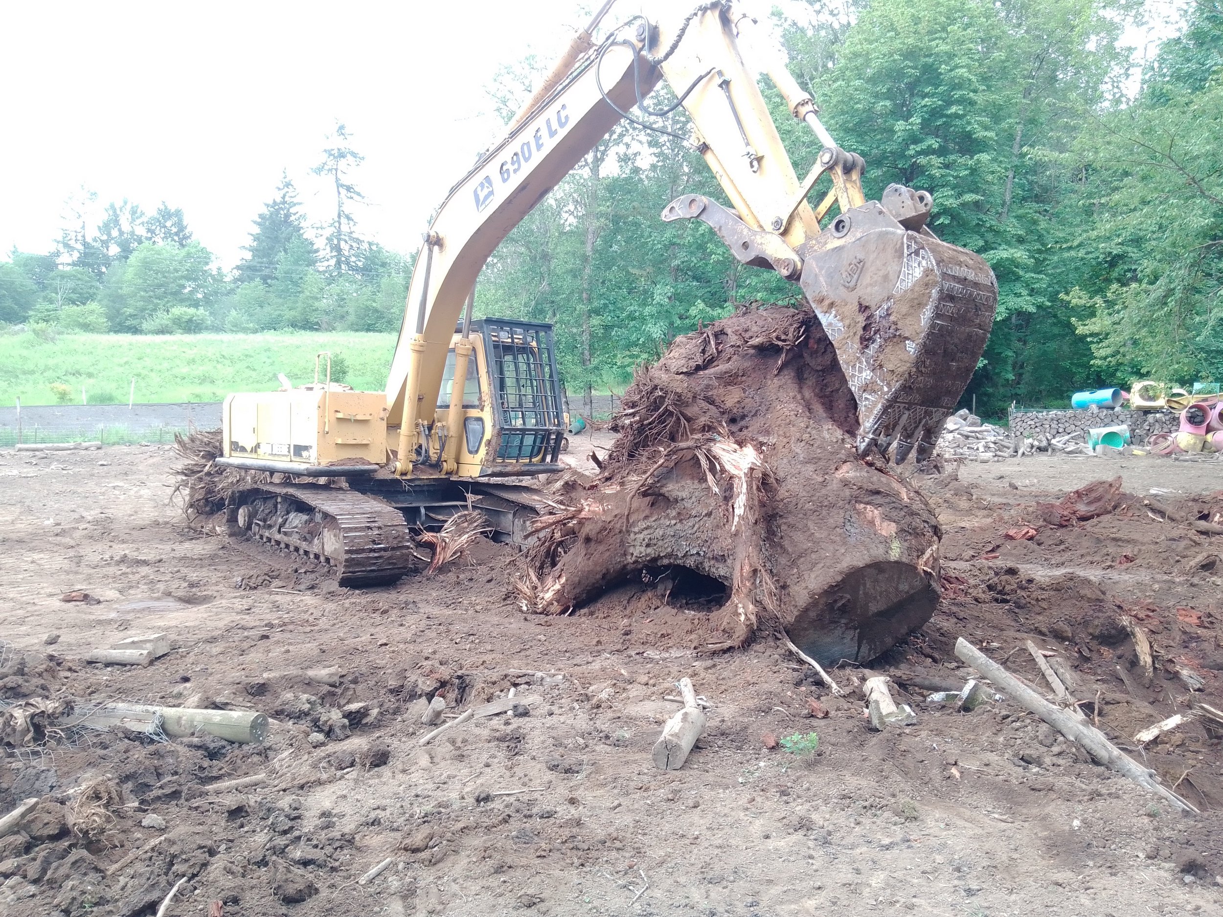 • Excavator pulling stumps: stump removal excavator Toledo WA