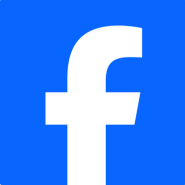 Facebook logo with a blue background and a white lowercase 'f'.