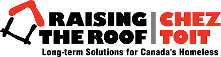 Logo for 'Raising the Roof Chez Toit', a Canadian organization providing long-term solutions for homelessness.