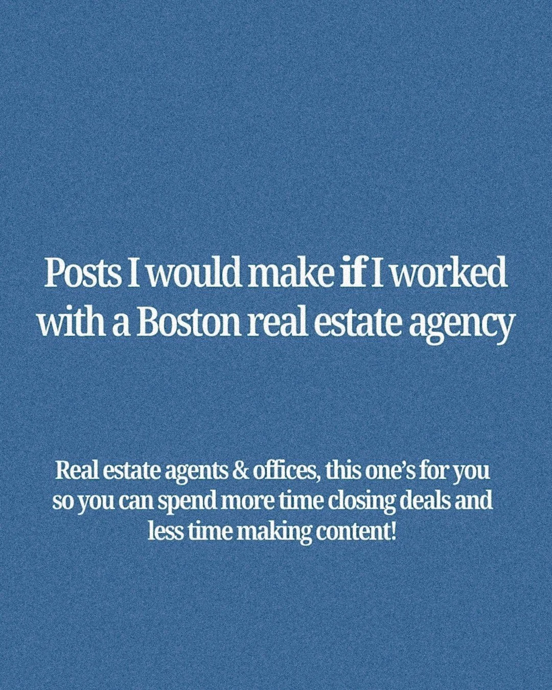 If I worked with a real estate agency in Boston to enhance their social media presence, here's what I'd make!

Fun fact about High Tide is that for about a year, our main clientele was real estate agents in Greater Boston. From luxury agents to renta