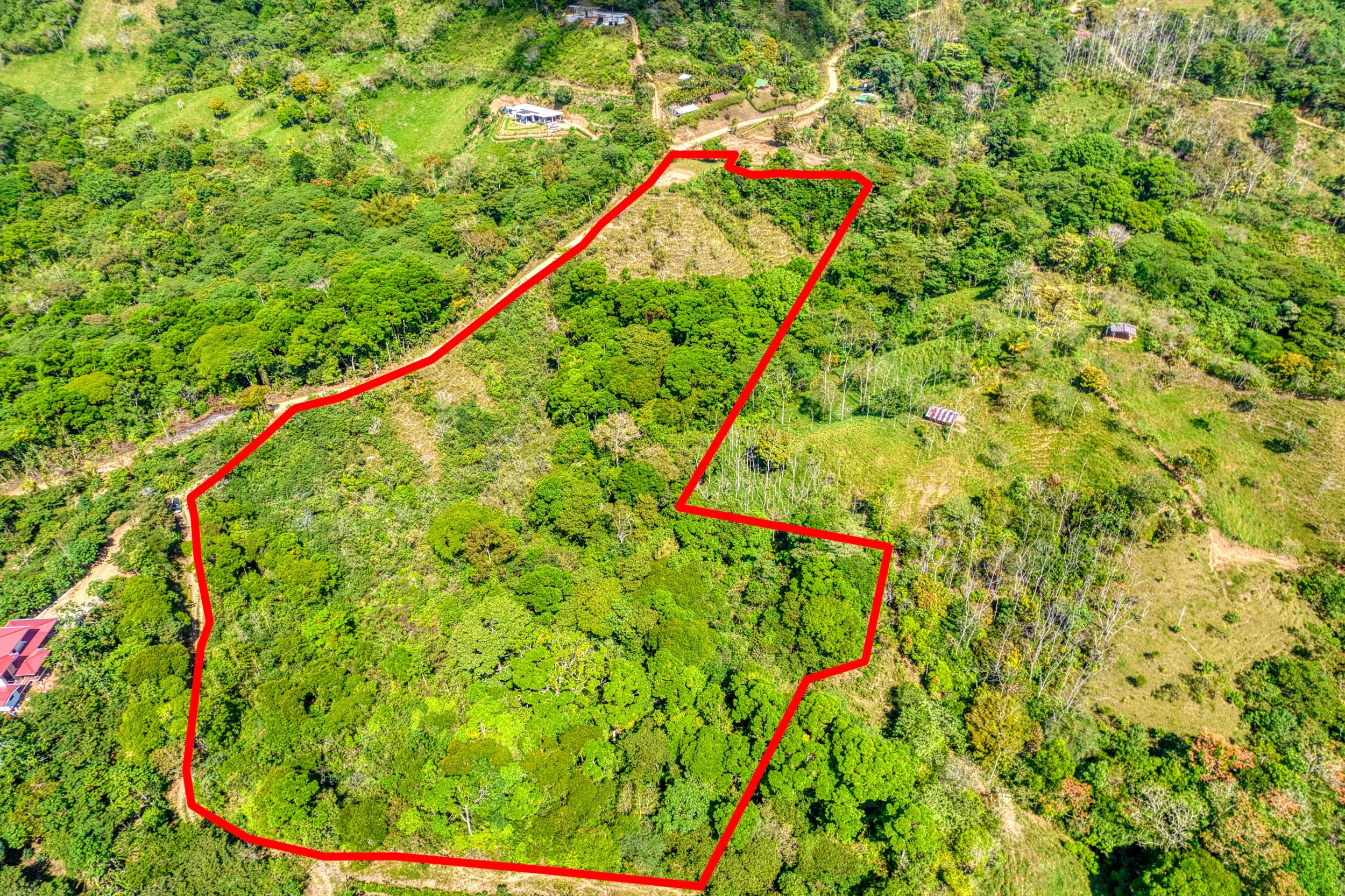 Aerial view of build-ready land showing approximage property lines near Uvita Costa Rica