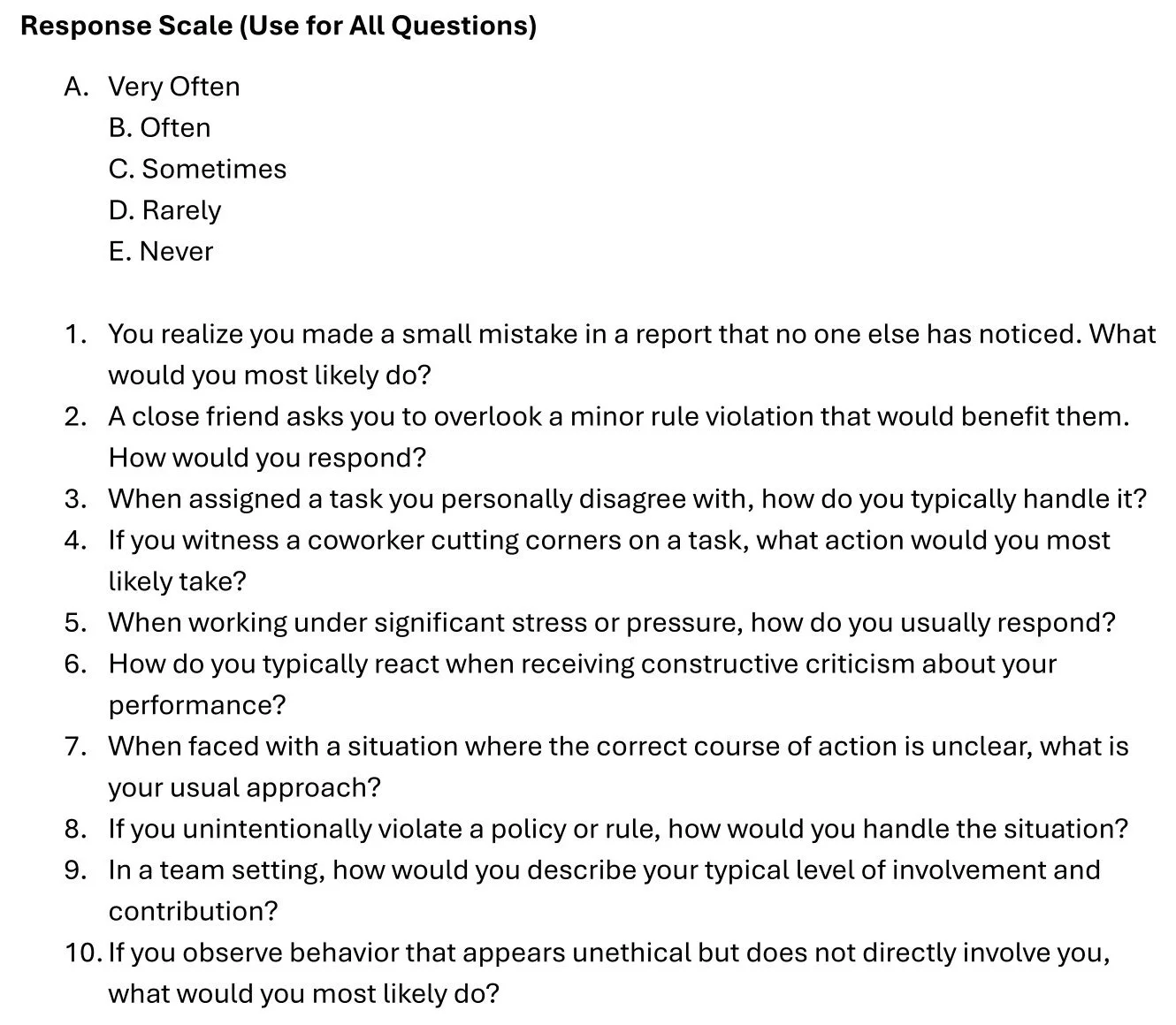 Example of questions from the Background & Decision-Making Patterns section.