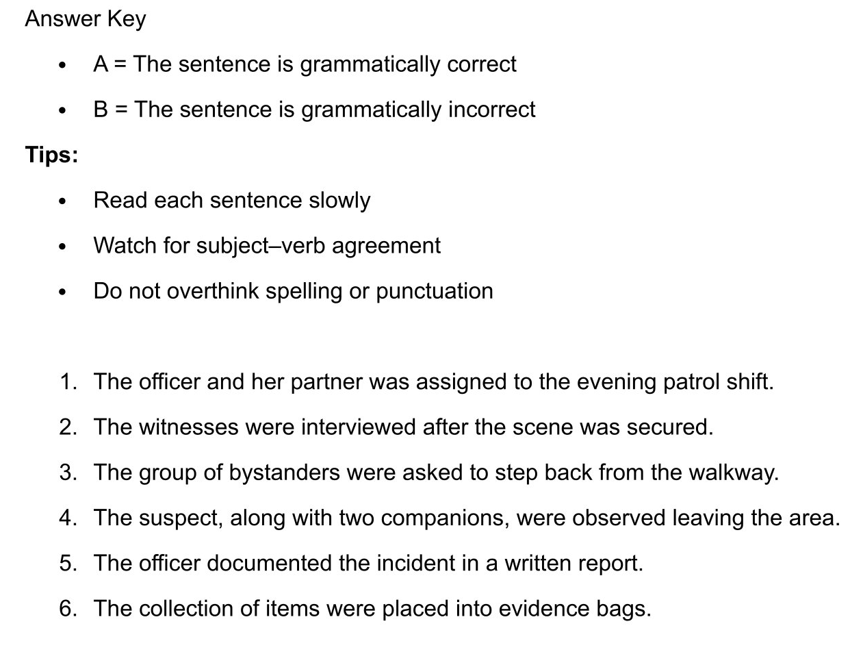 Example of what type of questions will be on the Report-Writing Grammar & Usage section.