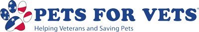 Pets for Vets logo with American flag and text promoting helping veterans and saving pets