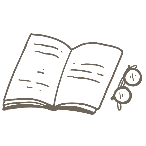 An illustration of an open book with glasses resting next to it.
