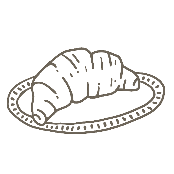 A drawing of a croissant on a plate.