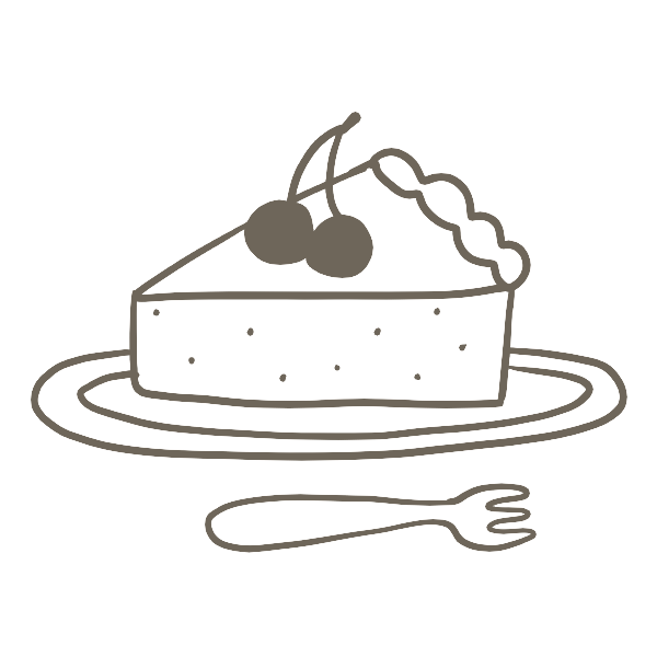 A drawing of a plated slice of cake with cherries sitting on top.