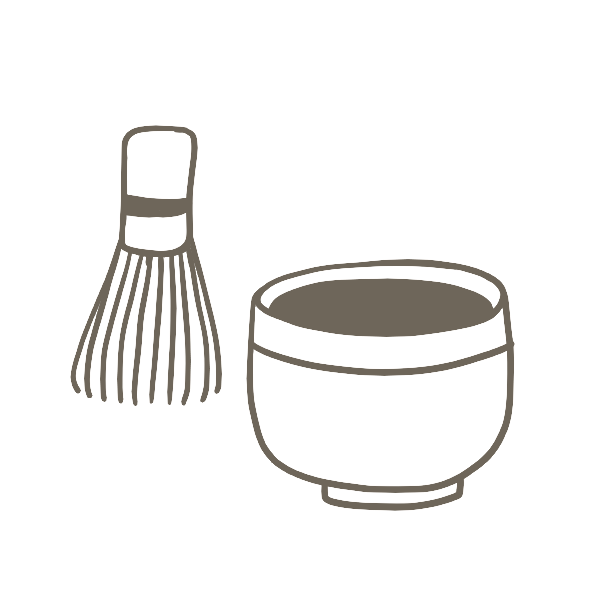 Drawing of a matcha whisk and mug.