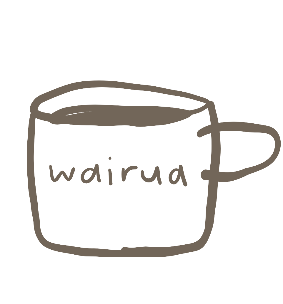 A drawing of a mug with the word 'wairua' written on thee frot.