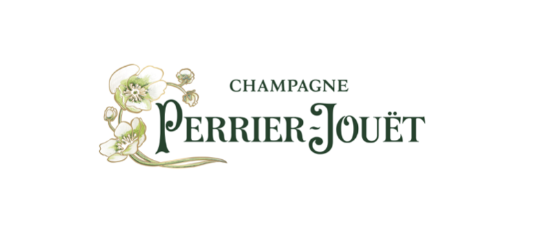 Perrier-Jouët champagne logo with floral illustration.