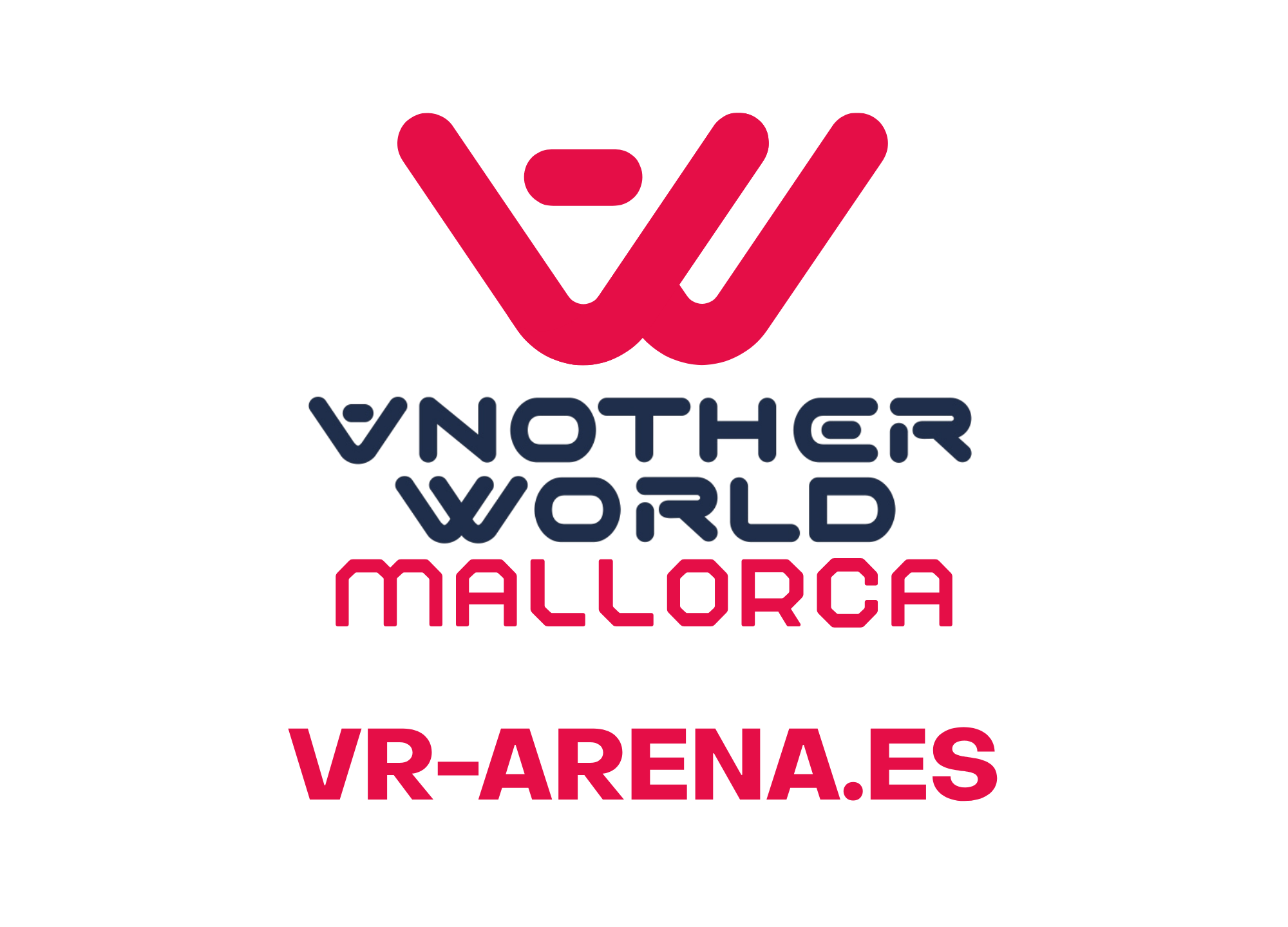 Logo con un diseño estilizado de una mano en color rojo y letras en negro que dicen 'V Mostra Vorld Mallorca VR-ARENAS.ES'.