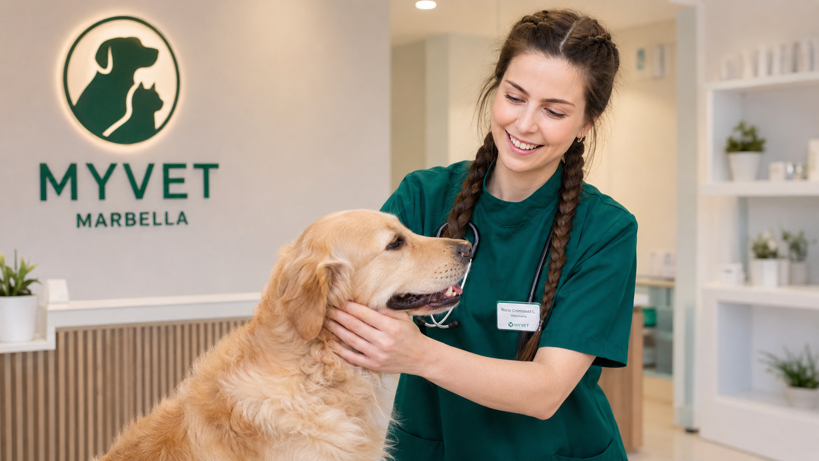 Rocío Cromstedt Lavigne, veterinary surgeon at MYVET Marbella, examining a cat in the clinic