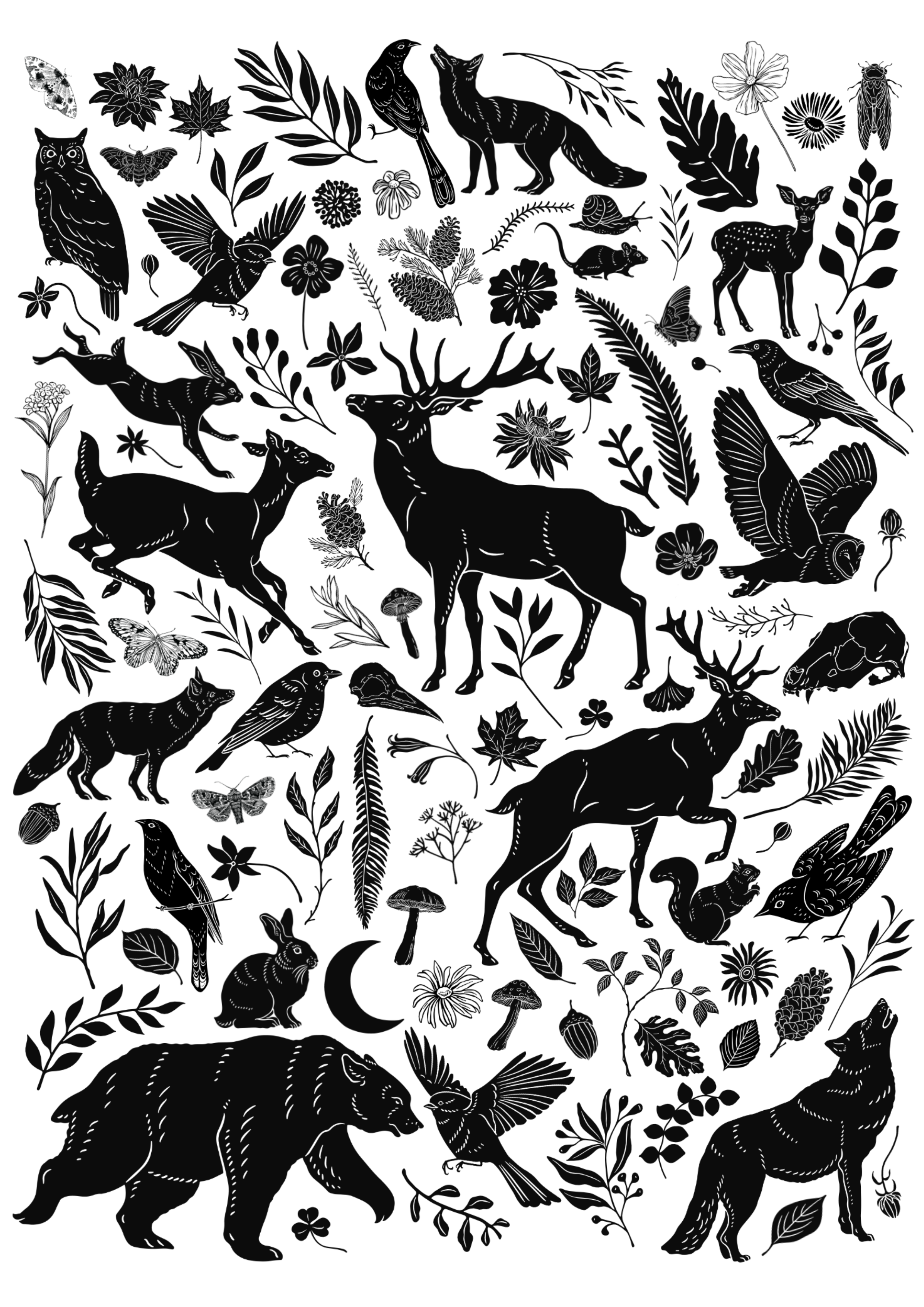 Linocut Woodland Animal Waterslide Decals