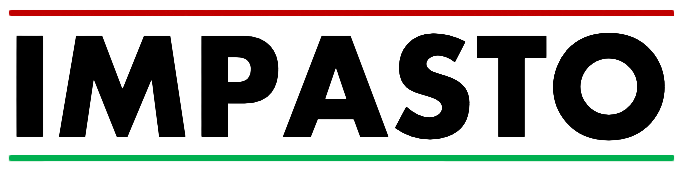 Impasto logo with red, black, and green horizontal stripes above and below the text.