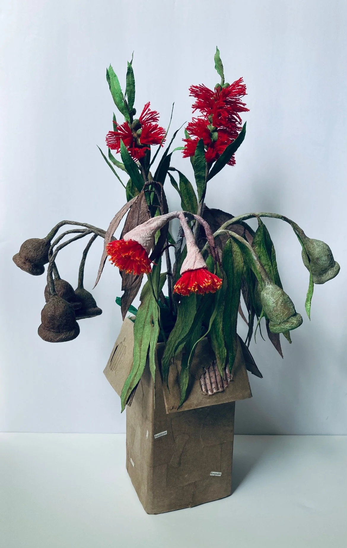 “keepsake” 2026 paper towel, wire, cardboard, and thread (19” x 12”)