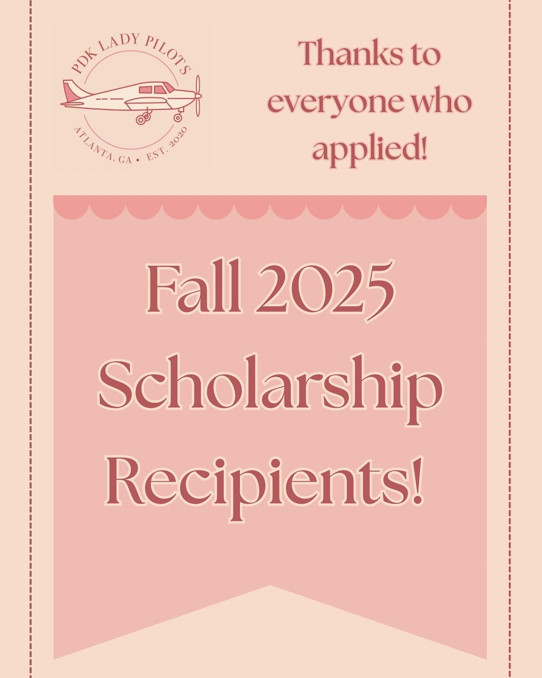 Congratulations to our Fall 2025 Scholarship Recipients! Thank you again to everyone who applied, and to all who donated and made this opportunity possible. Our community is everything, and we couldn&rsquo;t do it without you. 💕✈️🎉💸