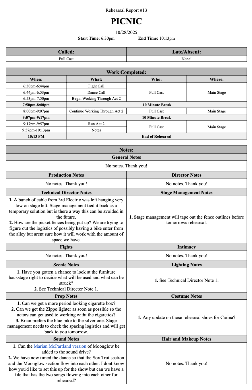 Rehearsal Report 2 - Picnic 2025