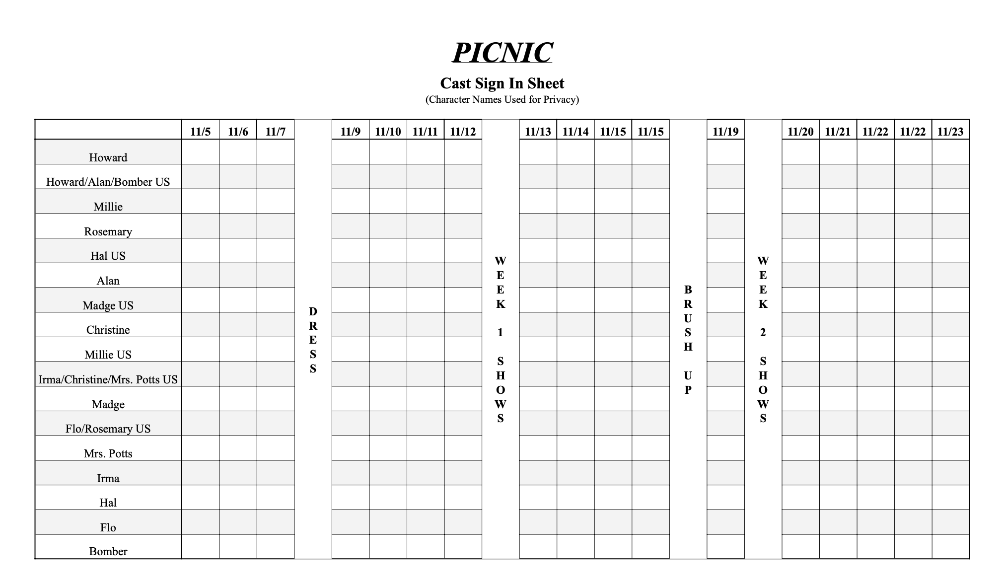 Sign In Sheet - Picnic 2025
