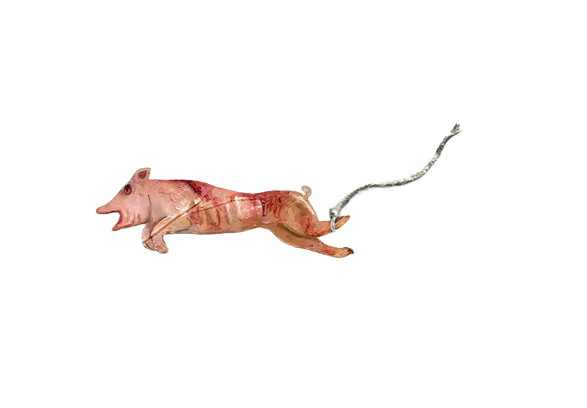 Ein Spahnferckel, das mit abgerissener Schnur am Bein flieht. Heute nicht...