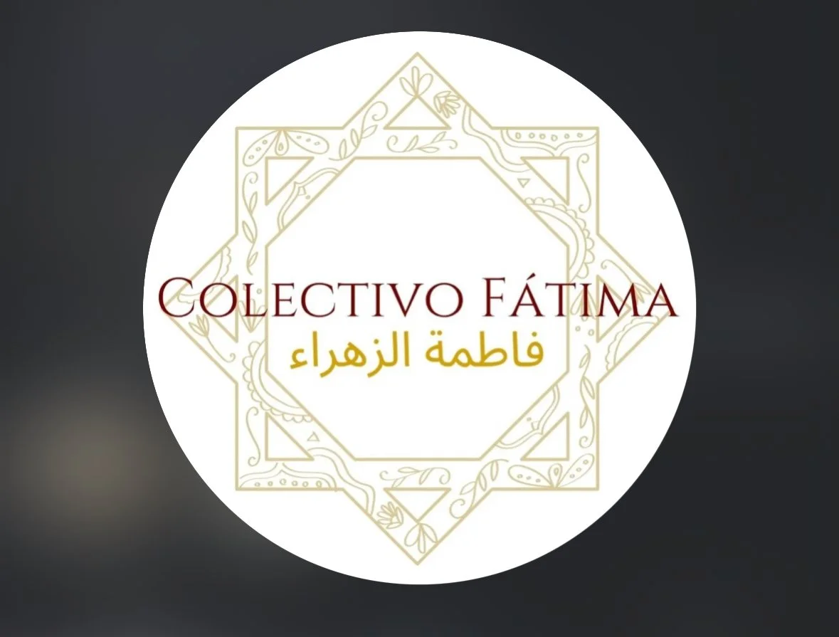 Logo with the text 'Colectivo Fátima' and Arabic script, surrounded by a geometric decorative border on a dark background.