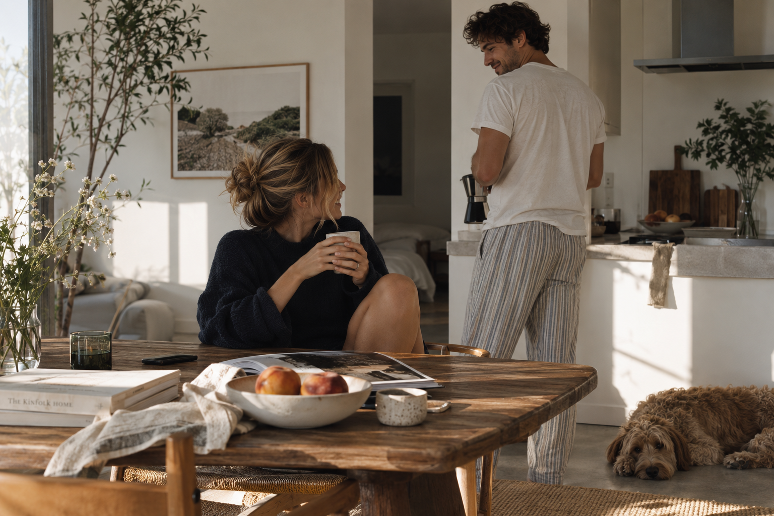 Couple in kitchen together at home