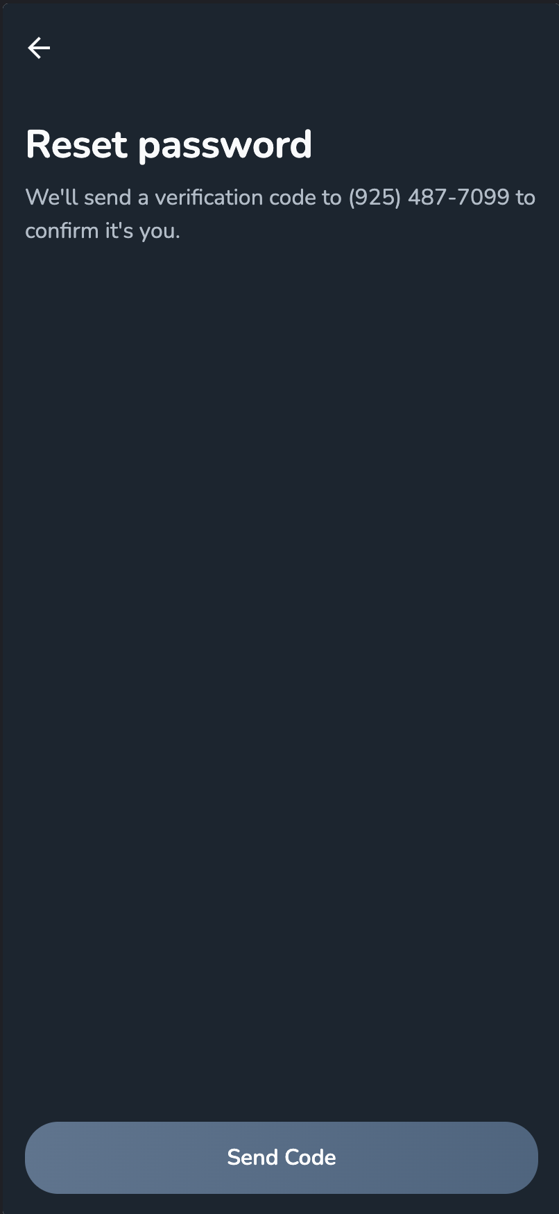 Clicking "Forgot Password" leads to this page where the user has to click a button that says "Send Code" before the code is sent