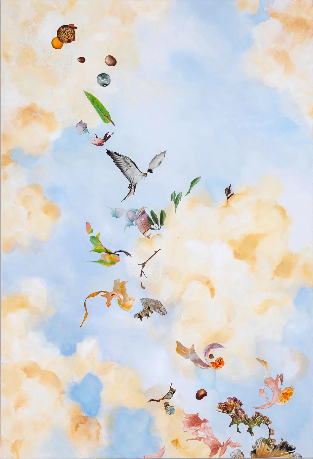 WE FIDDLE WHILE ROME BURNS I, (50x34, mixed collage on canvas), 2023