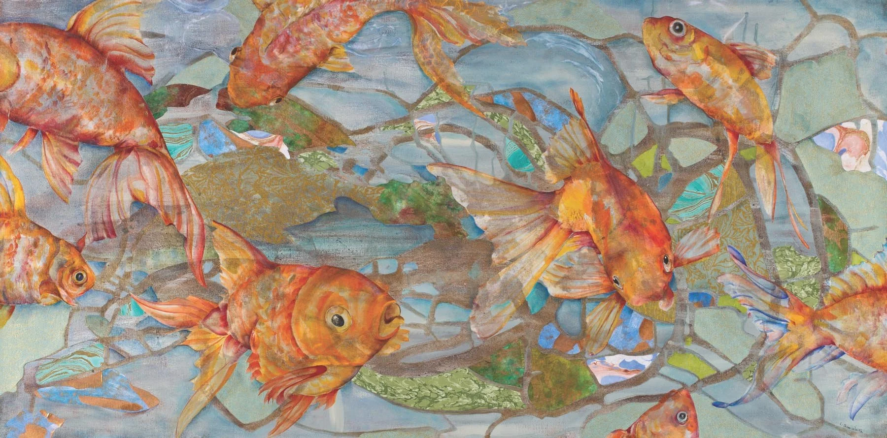 COOL POOL, (24X48, mixed collage on canvas), 2014