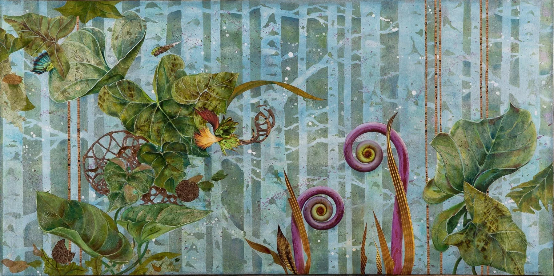 Podcast, (24x48, mixed collage on canvas), 2014