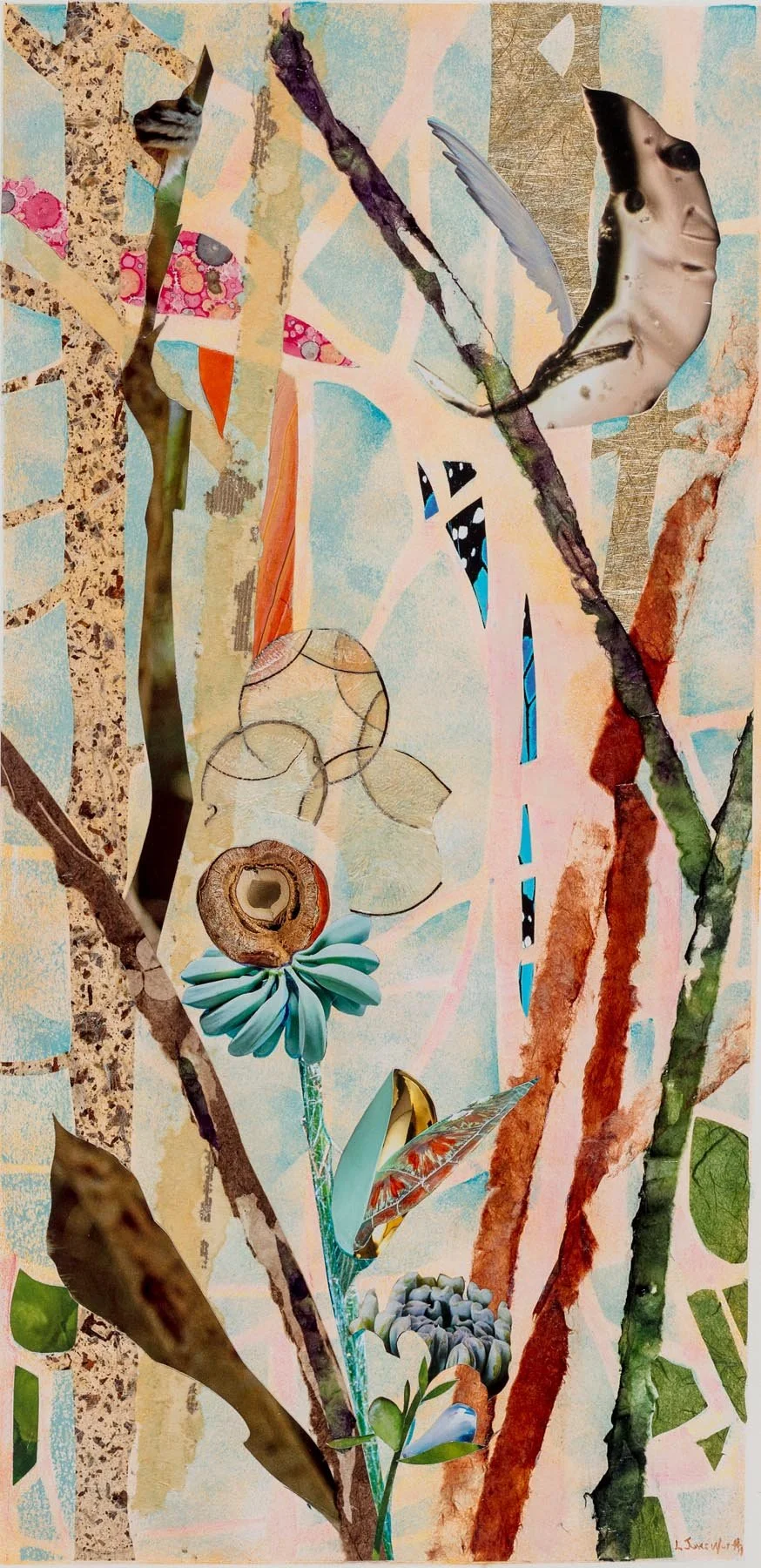 Tree Spirits II, (16x8, mixed collage on paper), 2018