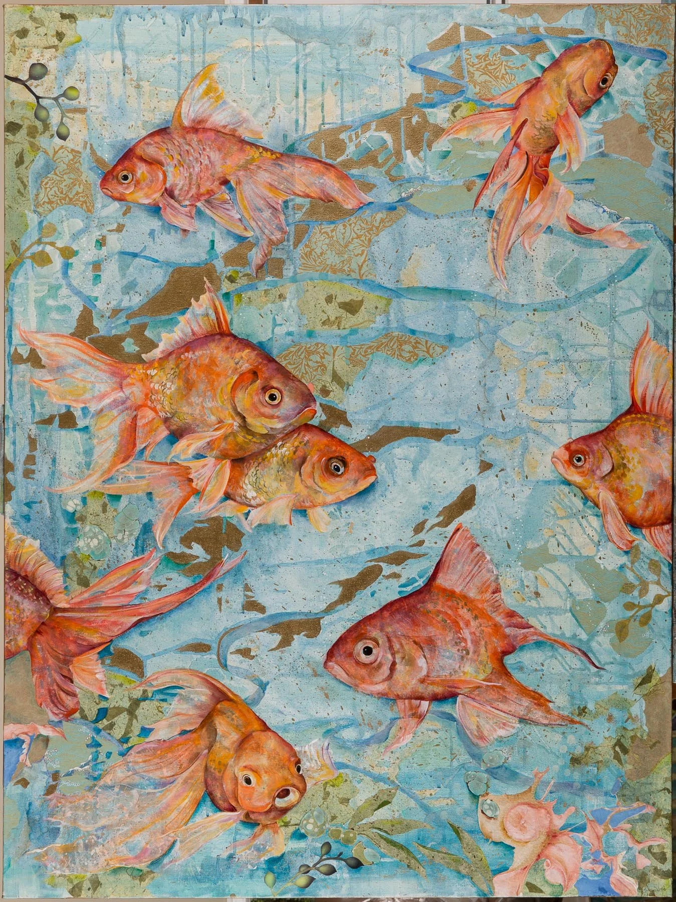 Go with the Flow, (36x48, mixed collage on canvas), 2015