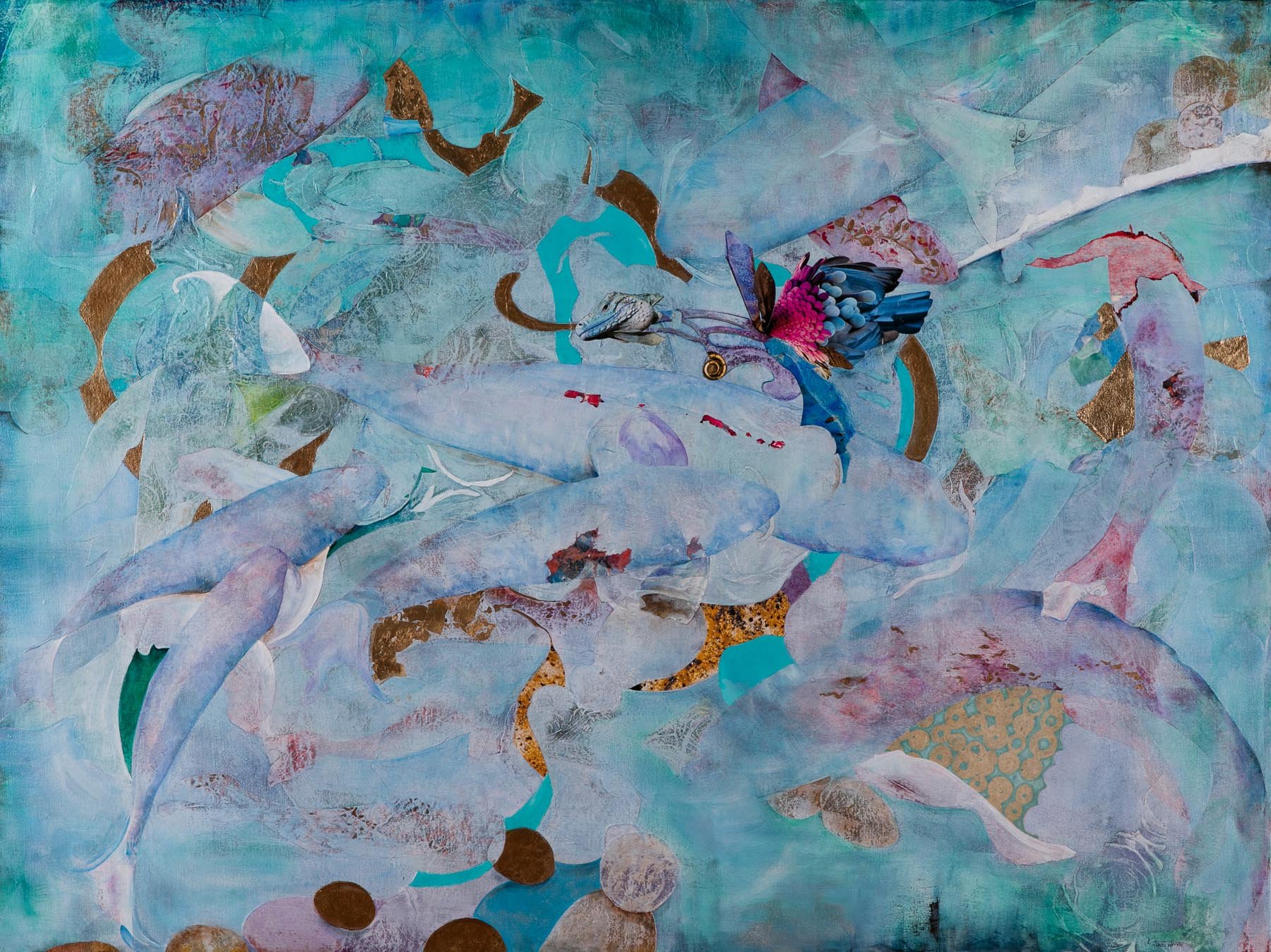 Sea Dragon, (36x48, mixed collage on canvas), 2016